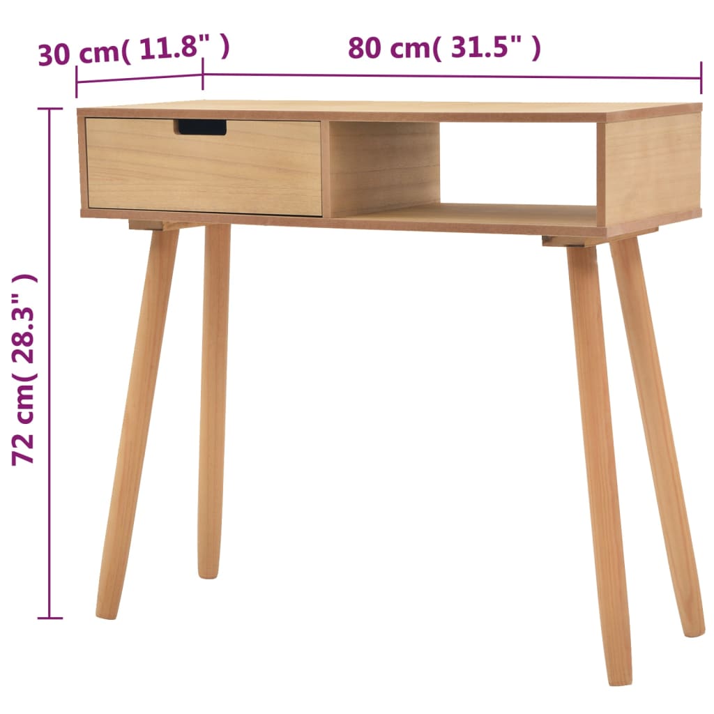 Konzolni Stol od Masivne Borovine 80x30x72 cm Smeđi