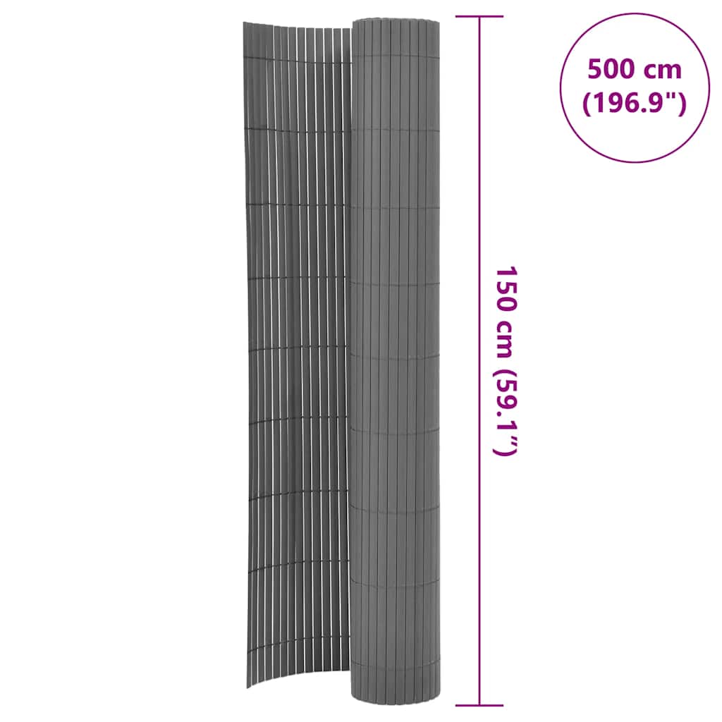 Dvostrana vrtna ograda PVC 150 x 500 cm siva
