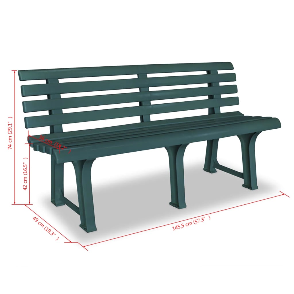 Vrtna klupa 145,5 cm plastična zelena