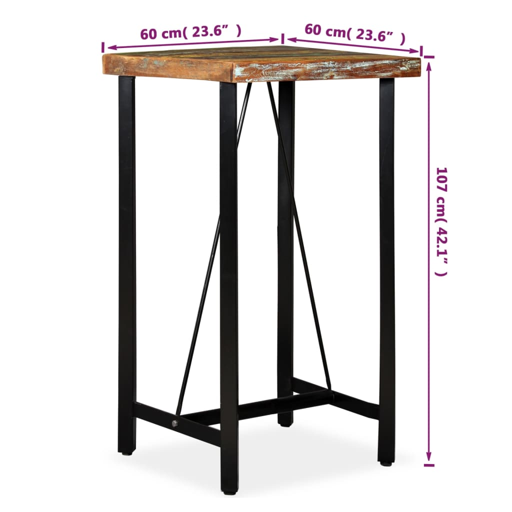 Barski stol od masivnog obnovljenog drva 60x60x107 cm