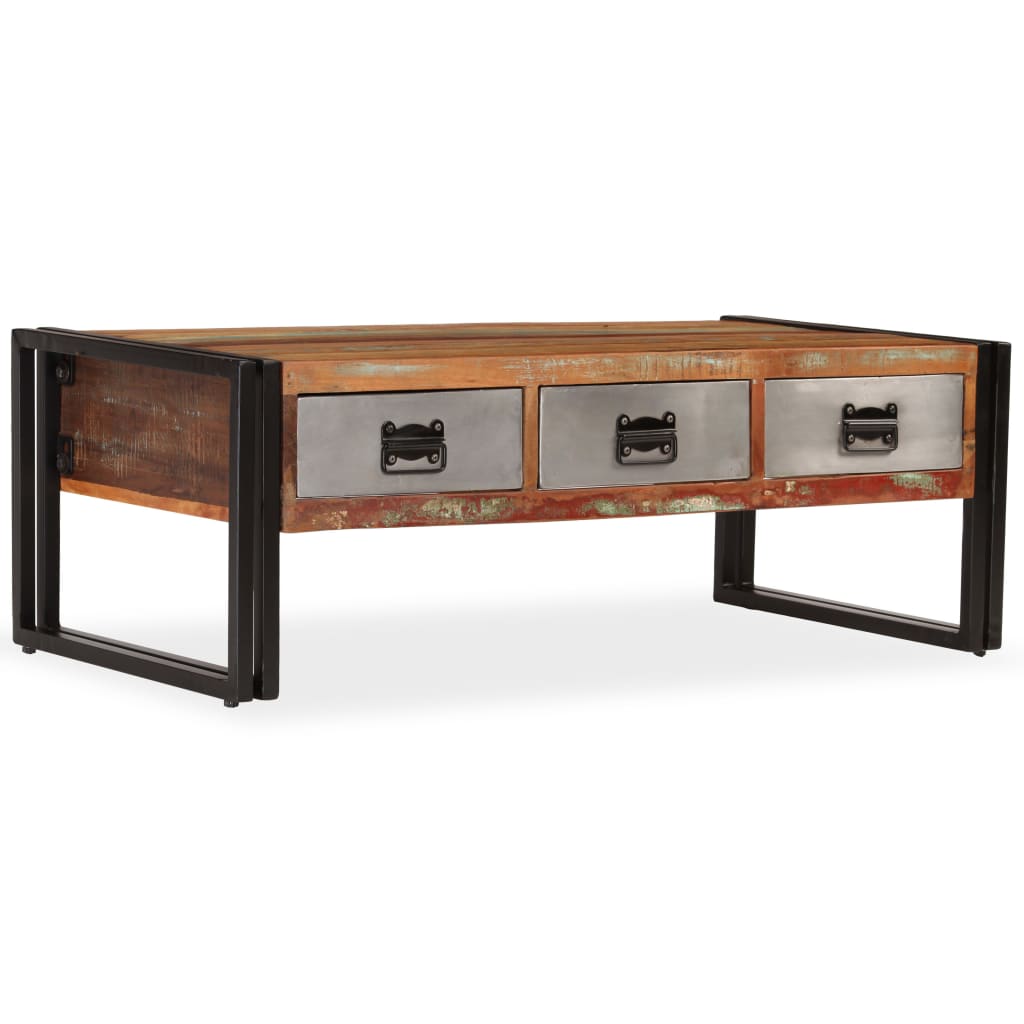 Stolić za kavu s 3 ladice od masivnog recikliranog drva 100 x 50 x 35 cm
