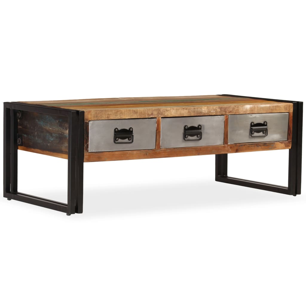 Stolić za kavu s 3 ladice od masivnog recikliranog drva 100 x 50 x 35 cm