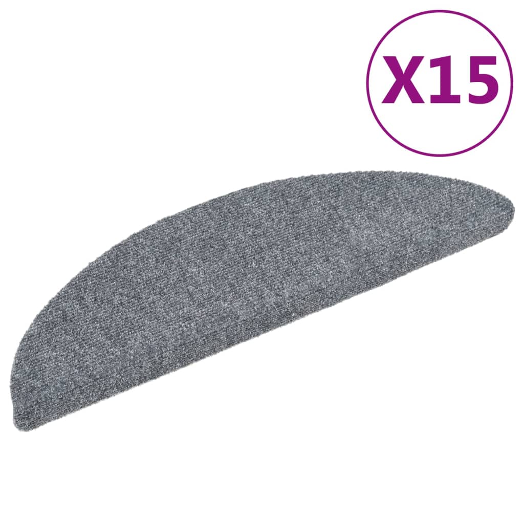 Prostirke za stepenice, samoljepljive, 15 kom, 56x17x3 cm, svijetlo sive, poluokrugle