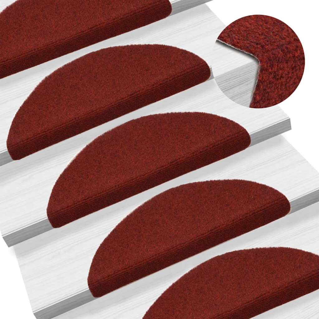 Prostirke za stepenice, samoljepljive, 15 kom, 56x17x3 cm, bordo crvene, poluokrugle