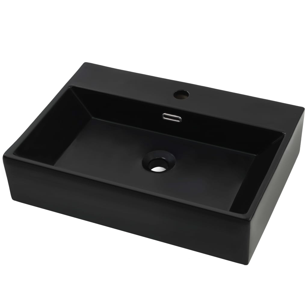 Umivaonik s otvorom za slavinu keramički crni 60,5 x 42,5 x 14,5 cm
