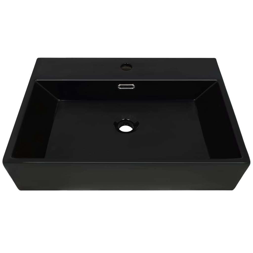 Umivaonik s otvorom za slavinu keramički crni 60,5 x 42,5 x 14,5 cm