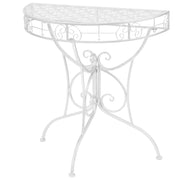 Bočni starinski stolić polukružni metalni 72x36x74 cm srebrni