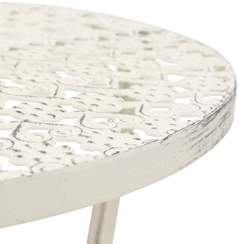 Stolić za bistro u starinskom stilu okrugli metalni 40 x 70 cm bijeli