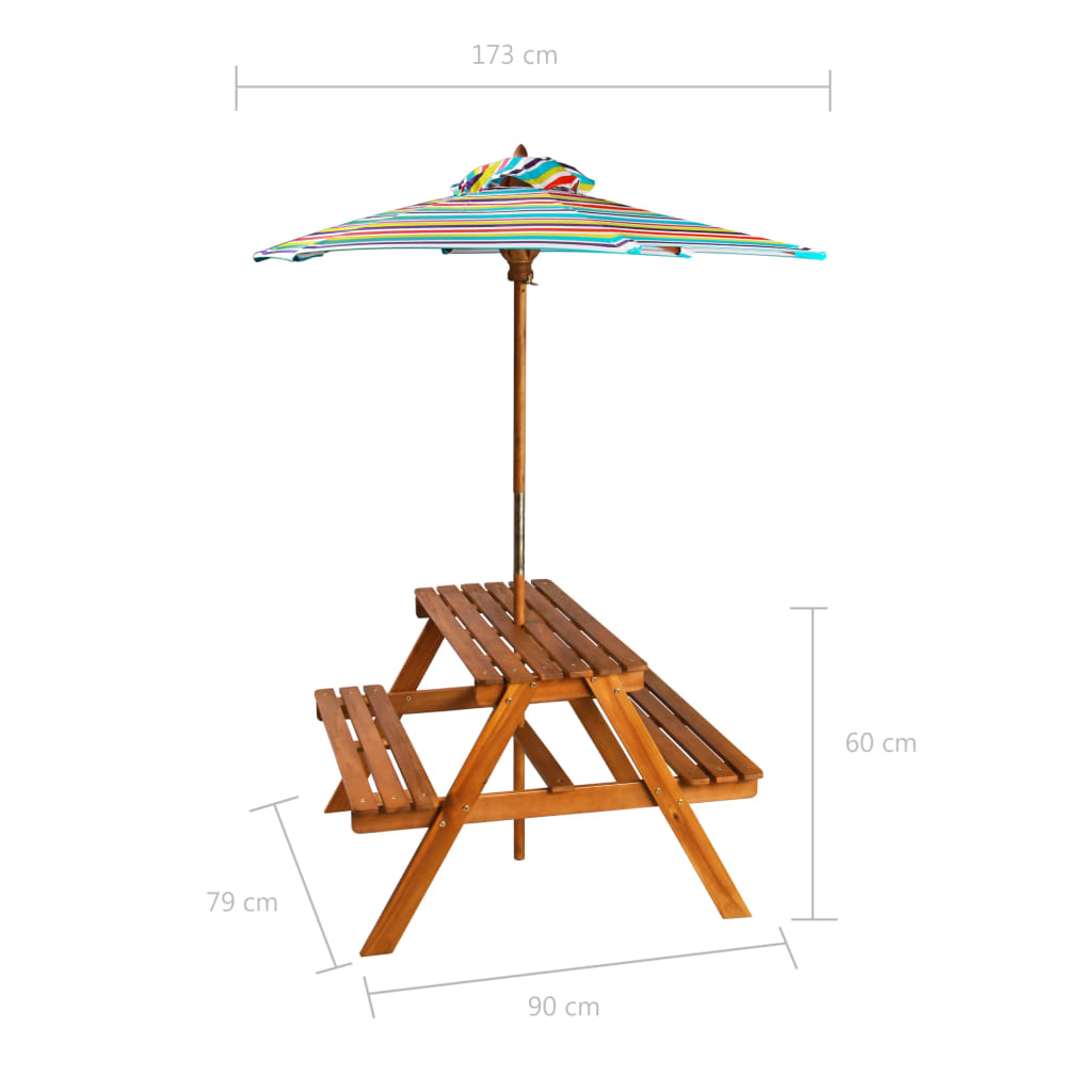 Dječji stol za piknik sa suncobranom 79x90x60 cm bagremovo drvo