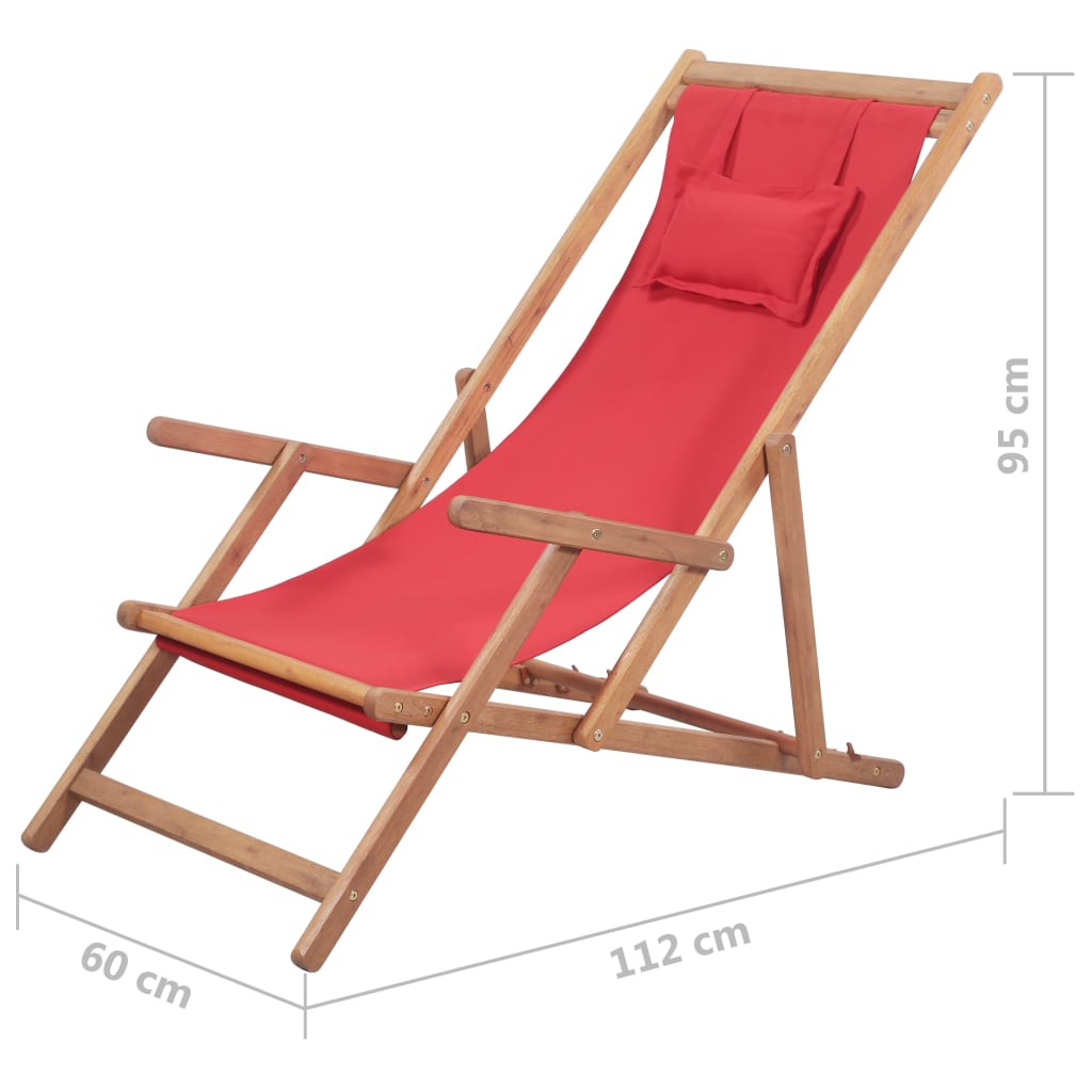 Sklopiva ležaljka za plažu od tkanine s drvenim okvirom crvena