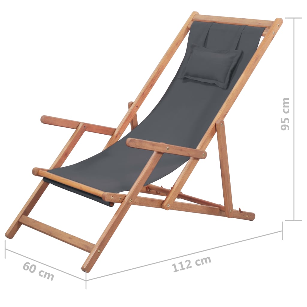 Sklopiva ležaljka za plažu od tkanine s drvenim okvirom siva