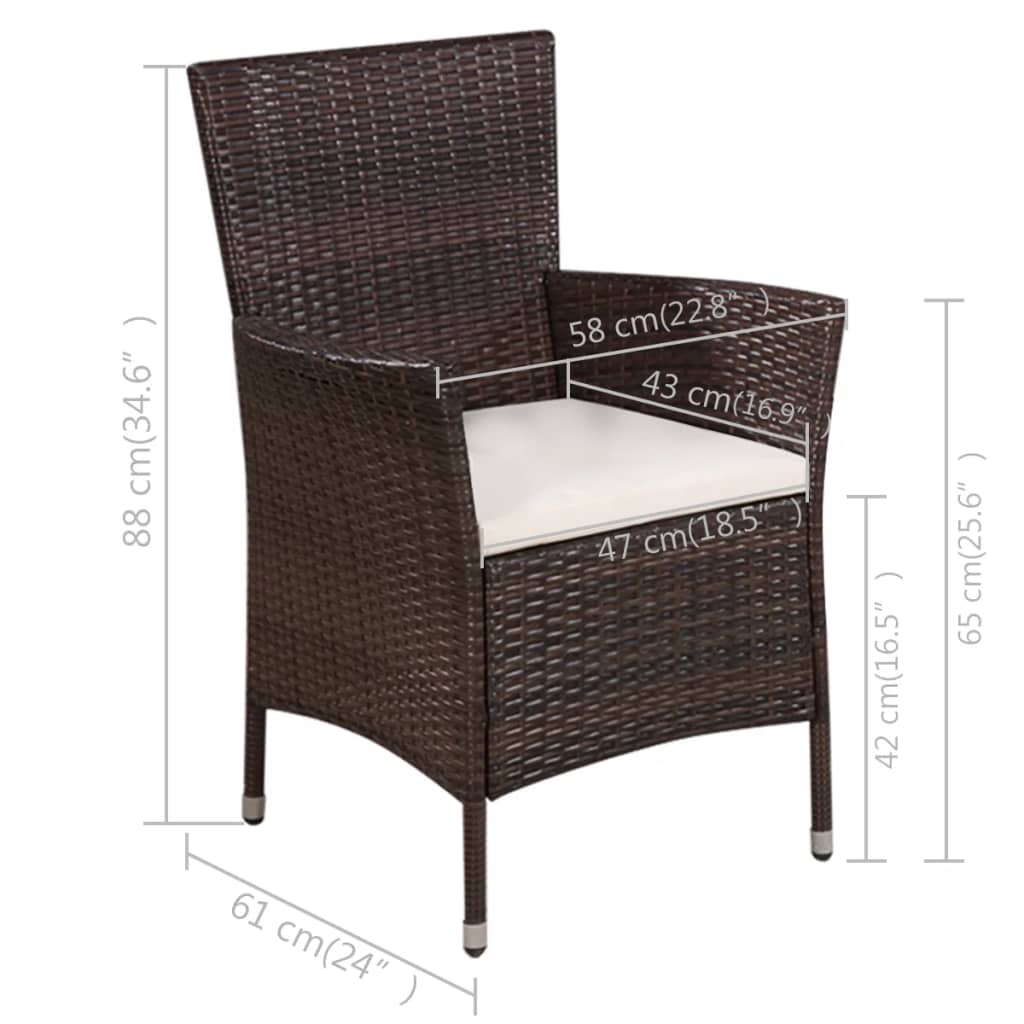 3-dijelni bistro set od poliratana smeđi