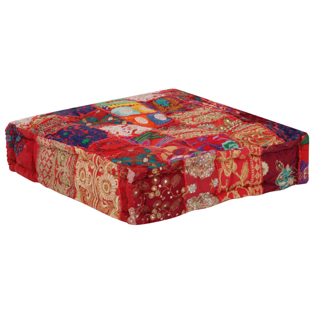 Tabure s patchworkom četvrtasti pamučni 50 x 50 x 12 cm crveni
