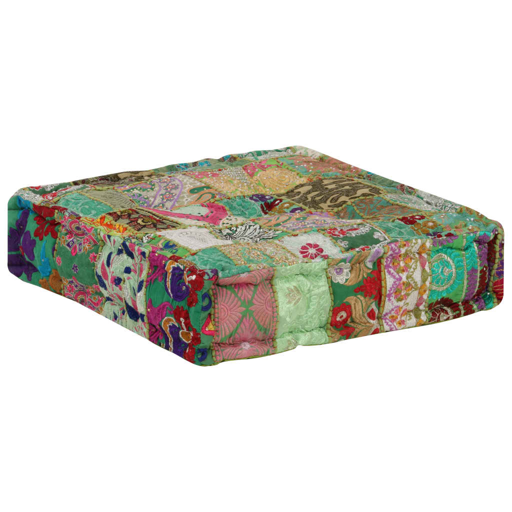 Tabure s patchworkom četvrtasti pamučni 50 x 50 x 12 cm zeleni