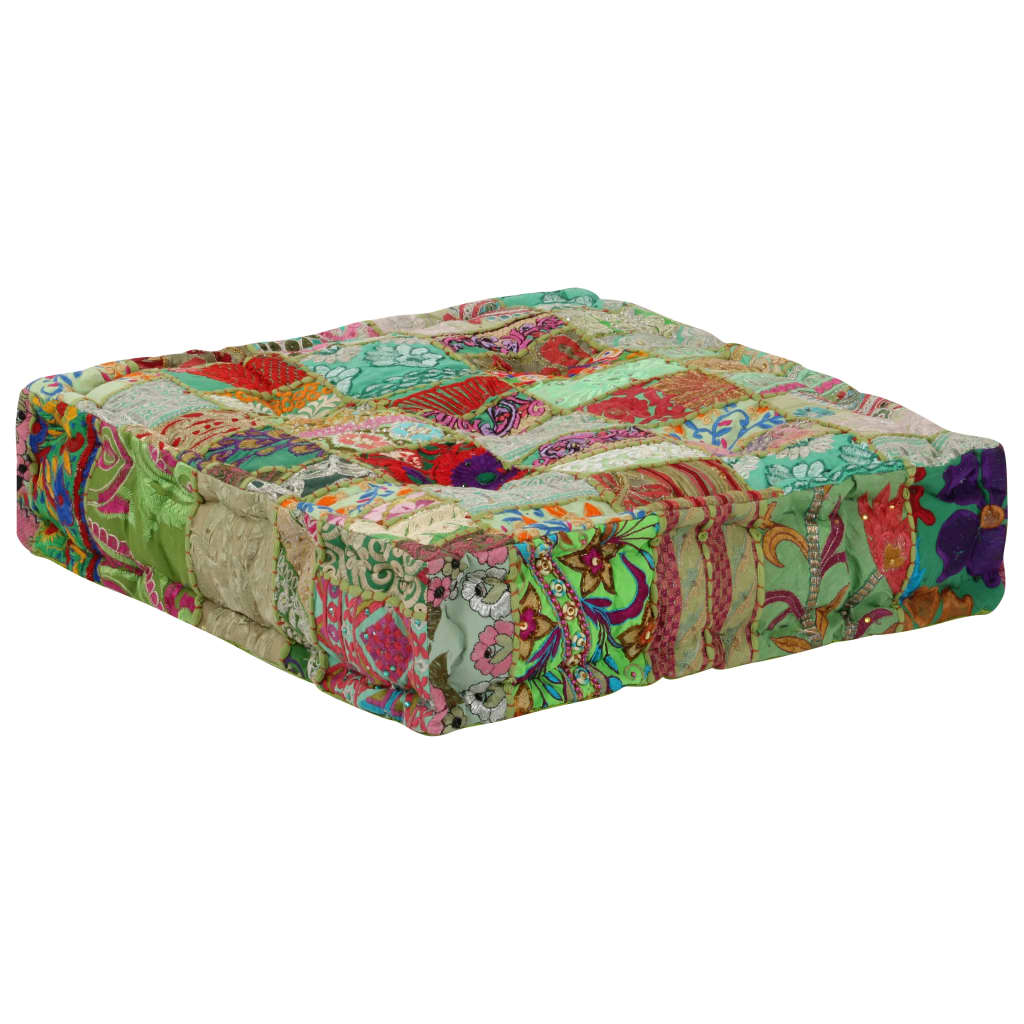 Tabure s patchworkom četvrtasti pamučni 50 x 50 x 12 cm zeleni