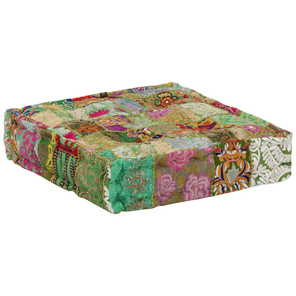 Tabure s patchworkom četvrtasti pamučni 50 x 50 x 12 cm zeleni