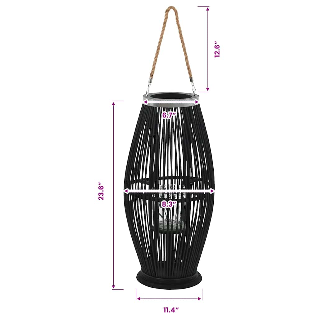 Viseći svijećnjak od bambusa crni 60 cm