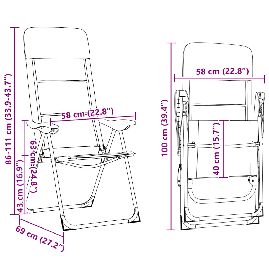 Stolice za kampiranje 2 kom sive 58 x 69 x 111 cm aluminijske