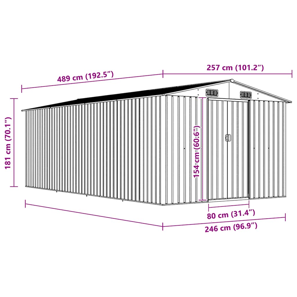 Vrtno spremište 257 x 489 x 181 cm metalno sivo