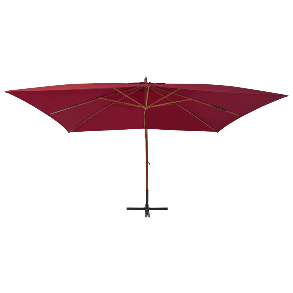 Konzolni vrtni suncobran s drvenim stupom 400 x 300 cm bordo