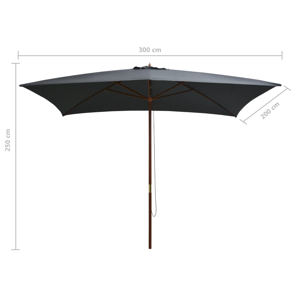 Vanjski suncobran s drvenim stupom 200 x 300 cm antracit