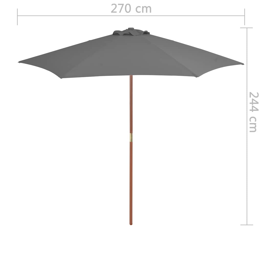 Vanjski suncobran s drvenim stupom 270 cm antracit