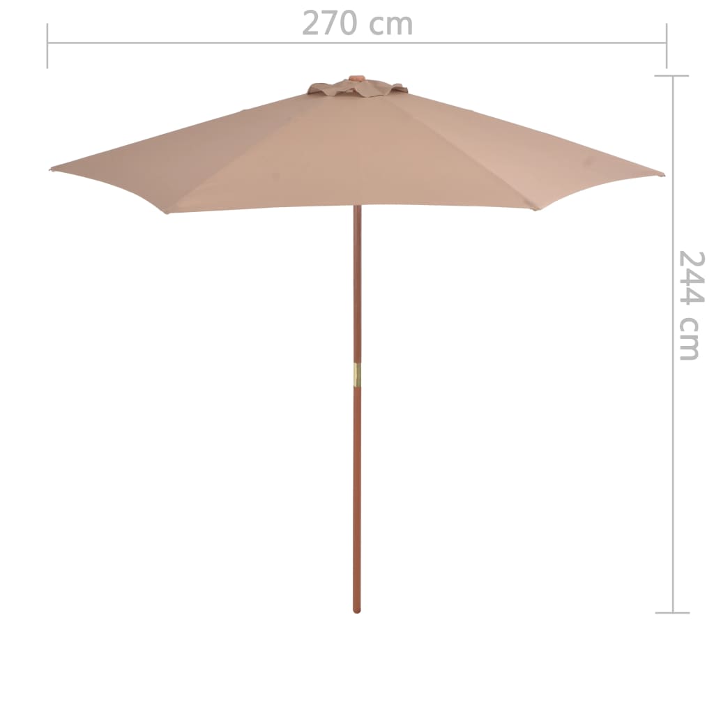 Vanjski suncobran s drvenim stupom 270 cm smeđesivi