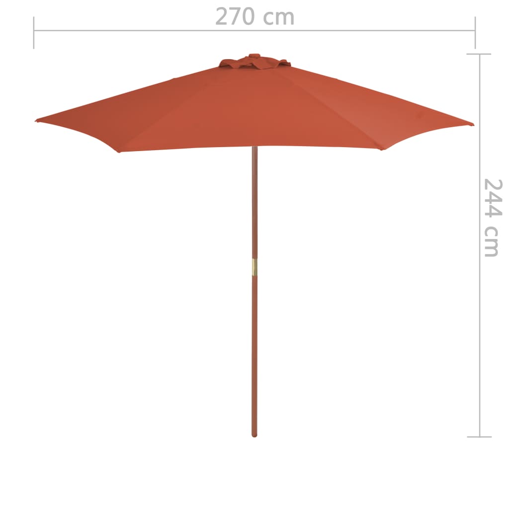 Vanjski suncobran s drvenim stupom 270 cm terakota