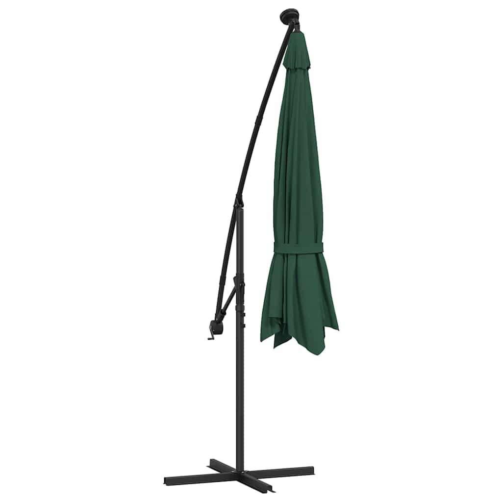 Konzolni vrtni suncobran LED s metalnim stupom 350 cm zeleni