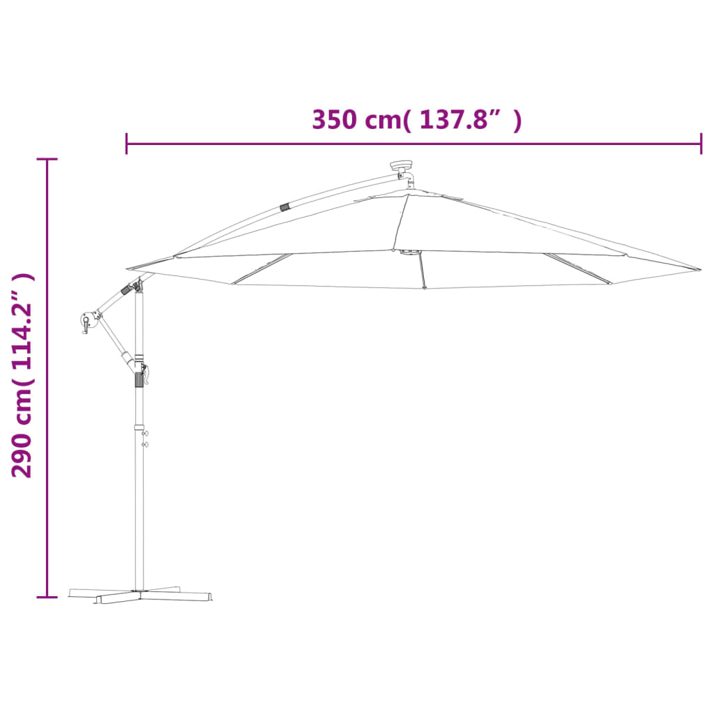 Konzolni vrtni suncobran LED s metalnim stupom 350 cm antracit