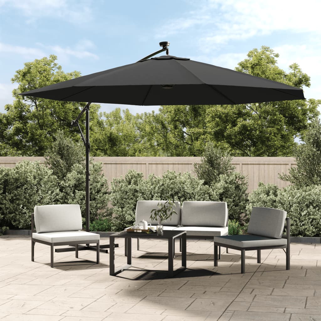 Konzolni vrtni suncobran LED s metalnim stupom 350 cm antracit