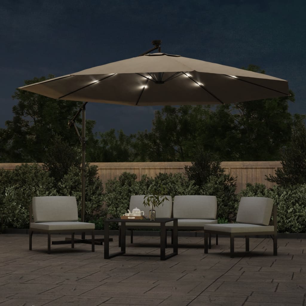 Konzolni vrtni suncobran LED s metalnim stupom 350 cm smeđesivi