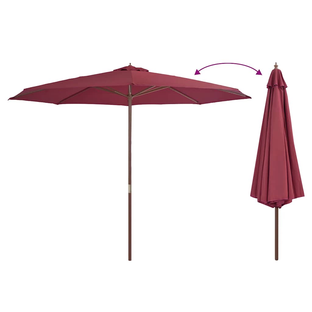 Vrtni suncobran s drvenom šipkom 350 cm bordo