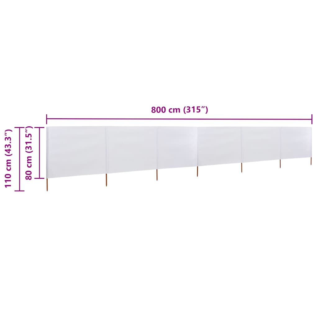Vjetrobran sa 6 panela od tkanine 800 x 80 cm bijeli