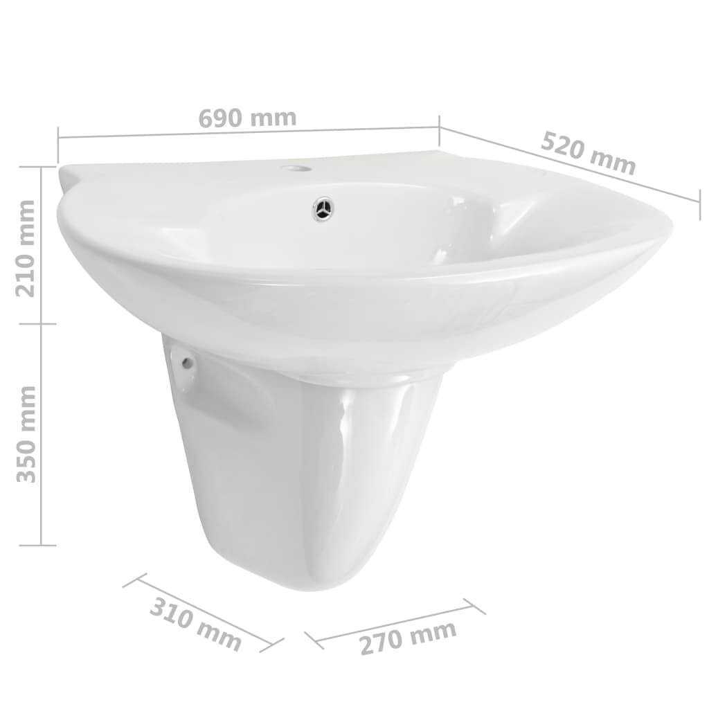Zidni umivaonik keramički bijeli 690 x 520 x 210 mm