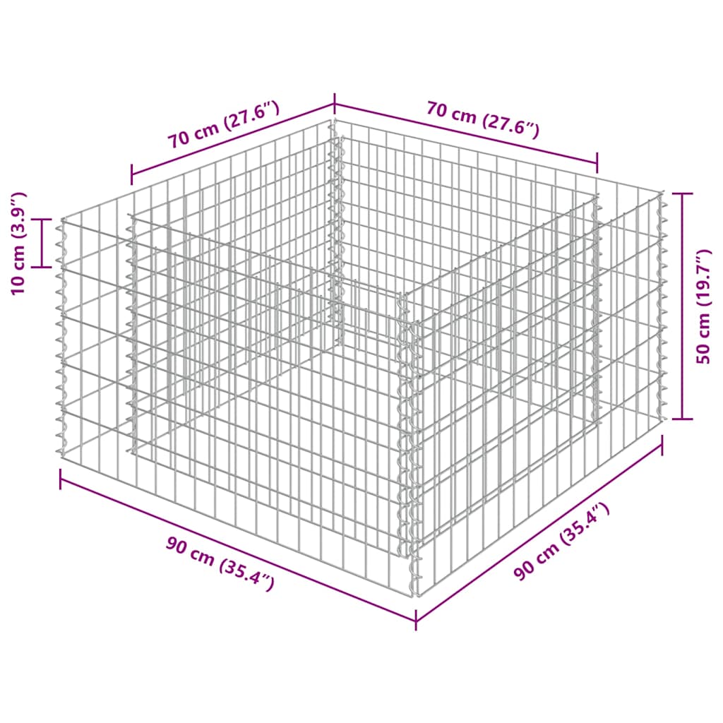 Gabionska sadilica od pocinčanog čelika 90 x 90 x 50 cm