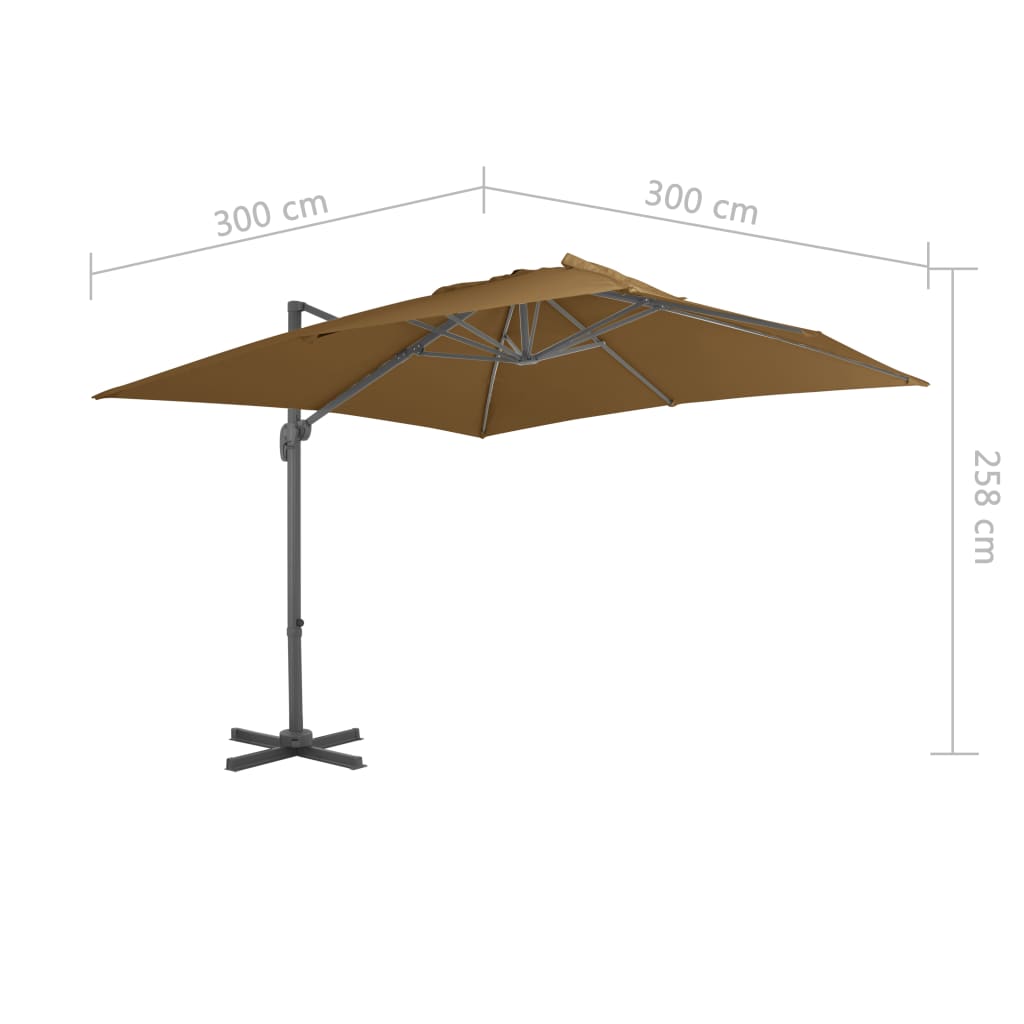 Konzolni vrtni suncobran i aluminijski stup 300x300cm smeđesivi