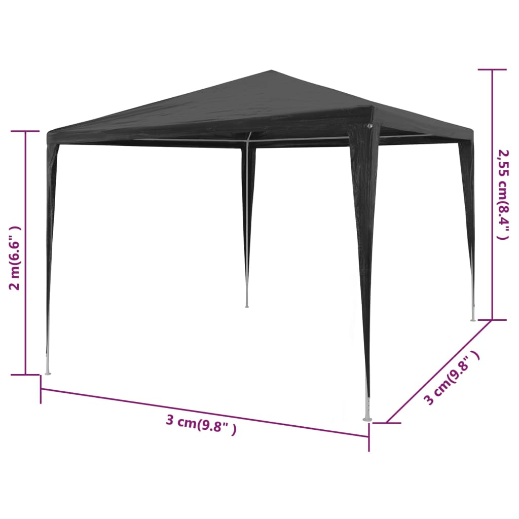 Šator za zabave 3 x 3 m PE antracit