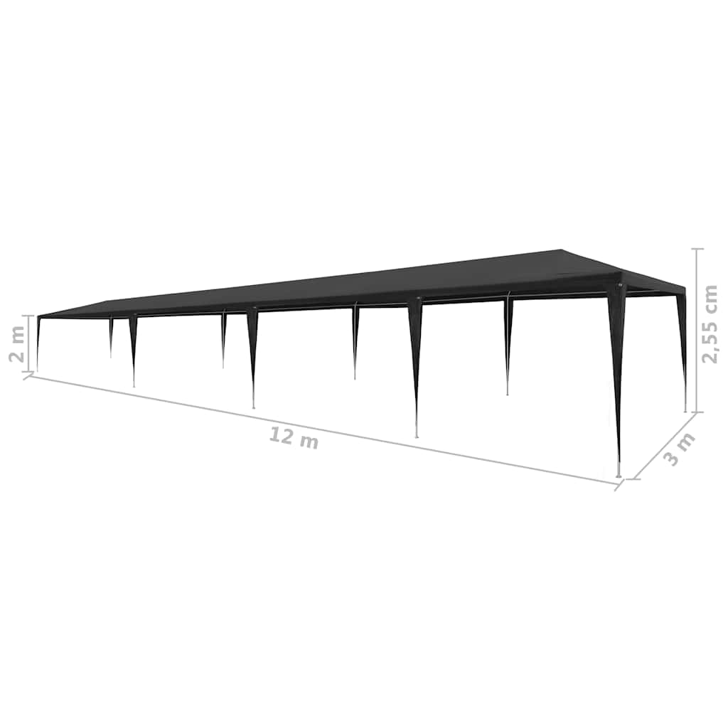 Šator za zabave 3 x 12 m PE antracit