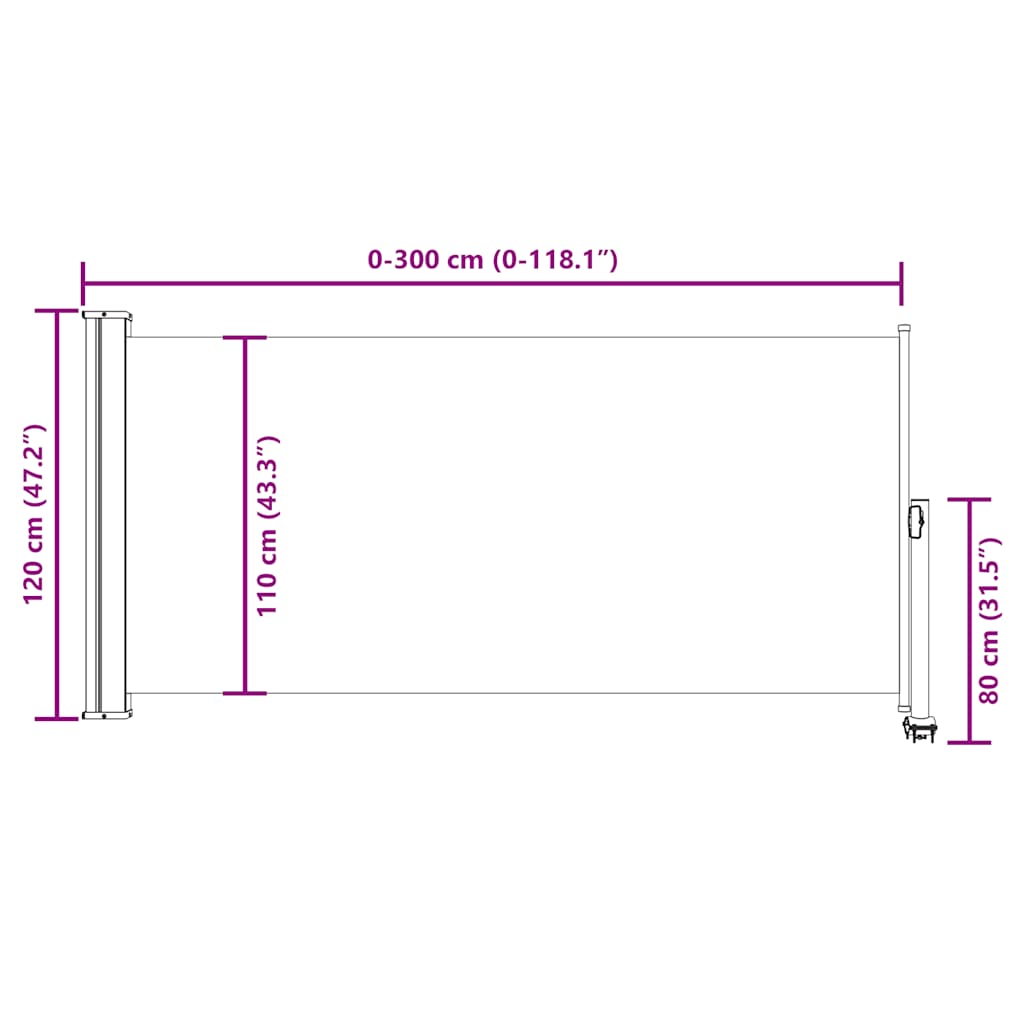 Uvlačiva bočna tenda za terasu 120 x 300 cm crna