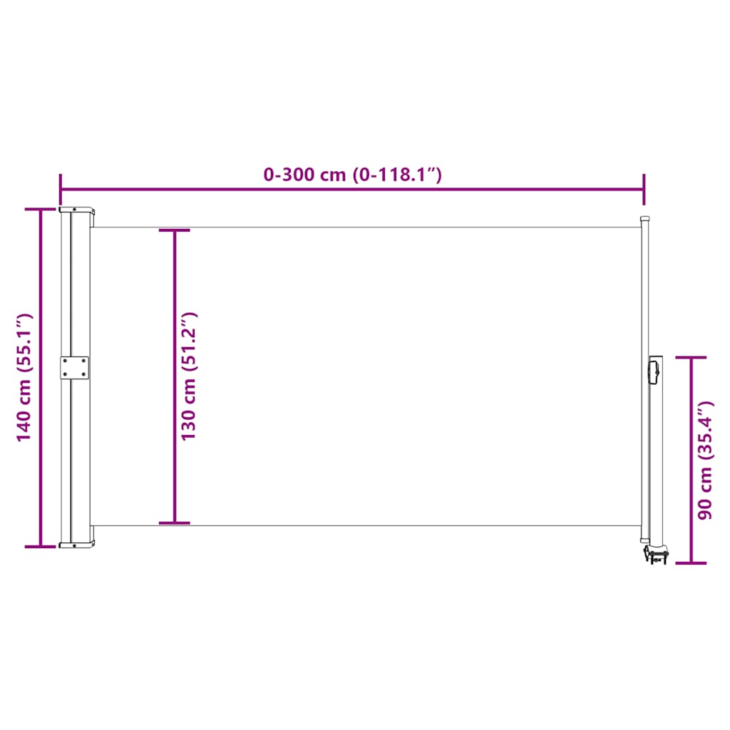 Uvlačiva bočna tenda za terasu 140 x 300 cm crna