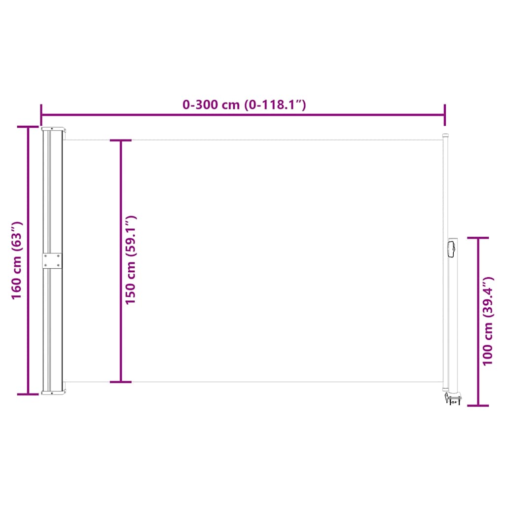 Uvlačiva bočna tenda za terasu 160 x 300 cm krem