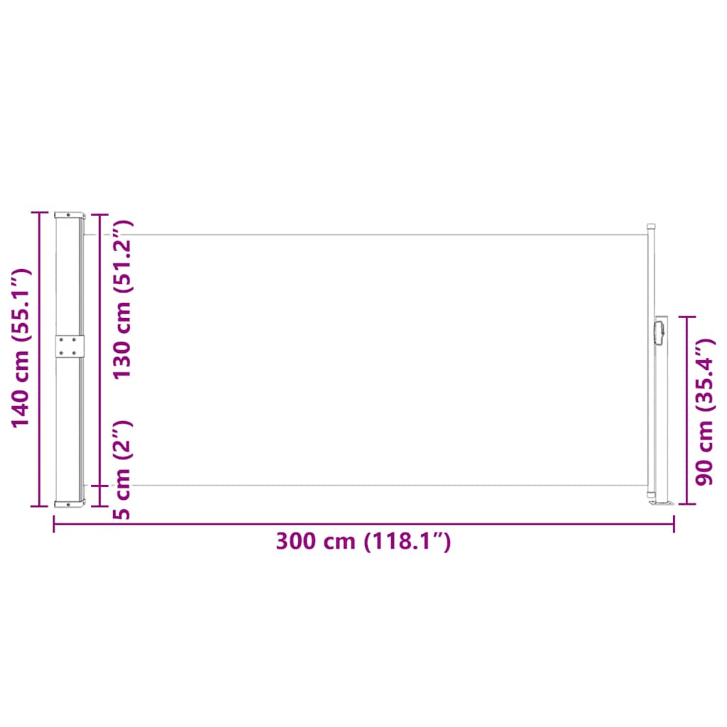 Uvlačiva bočna tenda 140 x 300 cm siva