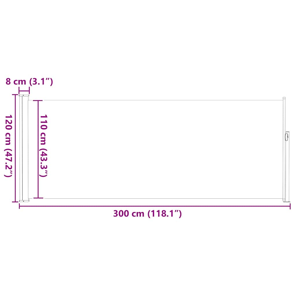 Uvlačiva bočna tenda 120 x 300 cm smeđa