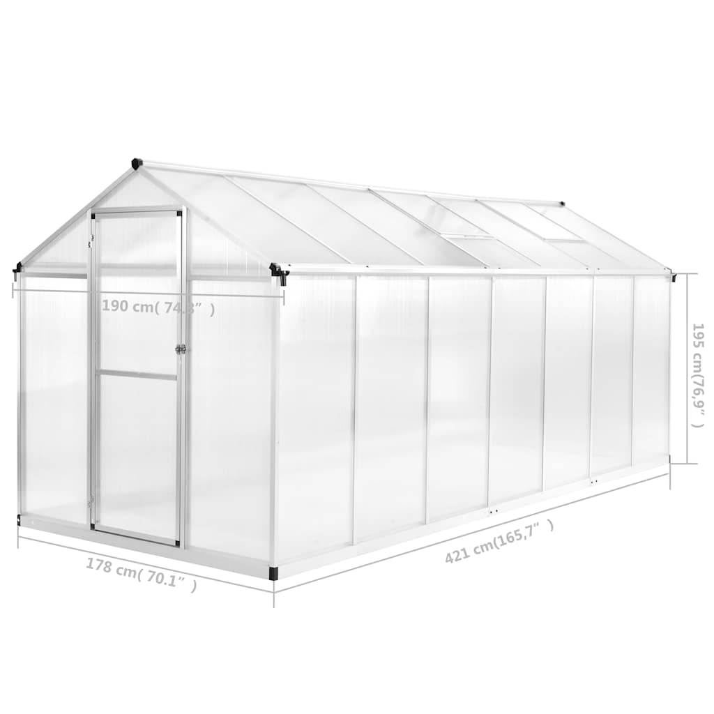 Staklenik od aluminija 421 x 190 x 195 cm 15,6 m³