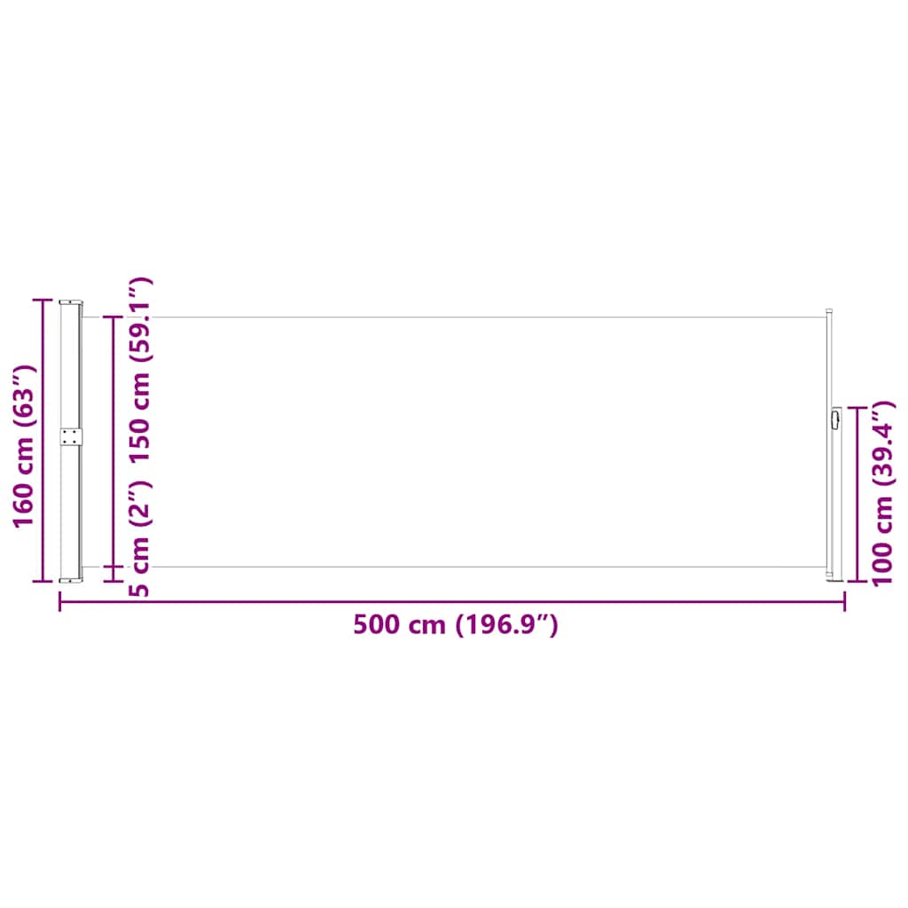 Uvlačiva bočna tenda 160 x 500 cm crvena