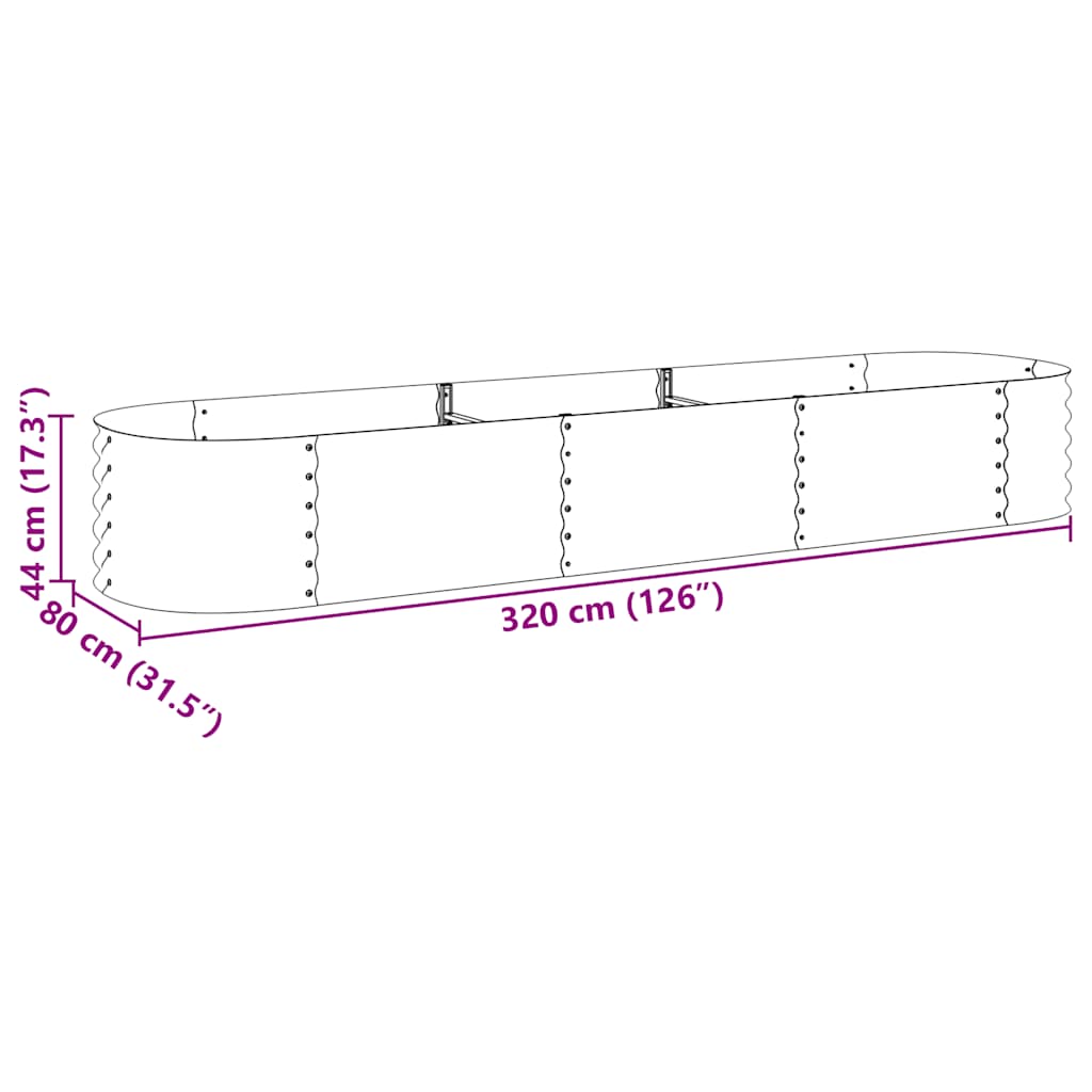 Vrtna sadilica od pocinčanog čelika 320 x 80 x 44 cm srebrna