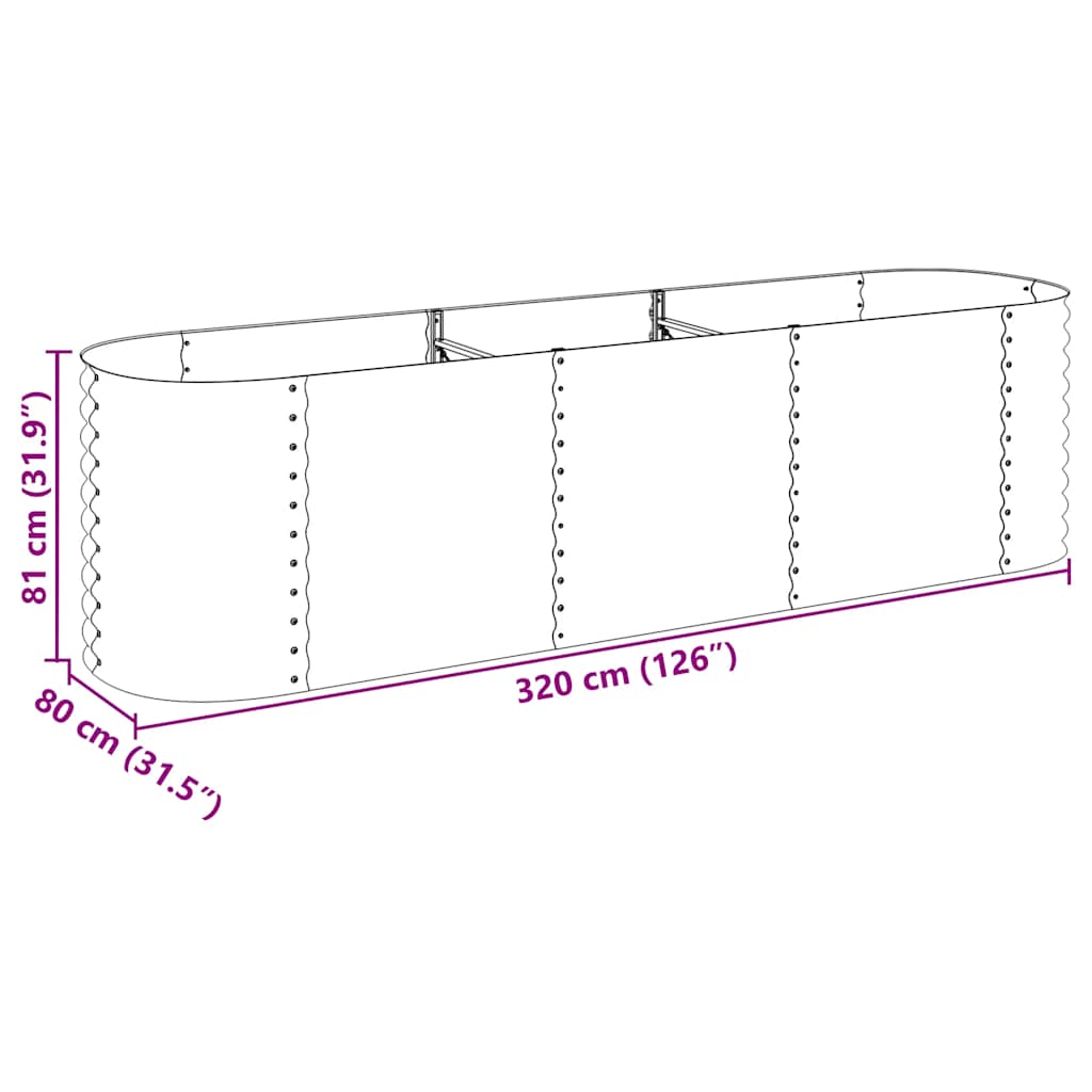 Vrtna sadilica od pocinčanog čelika 320 x 80 x 81 cm siva