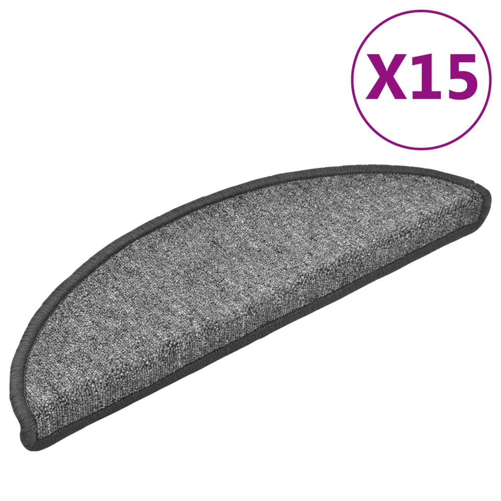 Prostirke za stepenice 15 kom 56x17x3 cm tamno sive poluokrugle