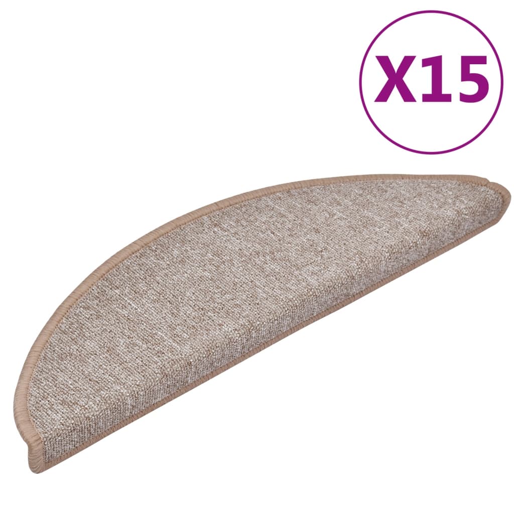 Prostirke za stepenice 15 kom 56x17x3 cm svijetlosmeđe poluokrugle